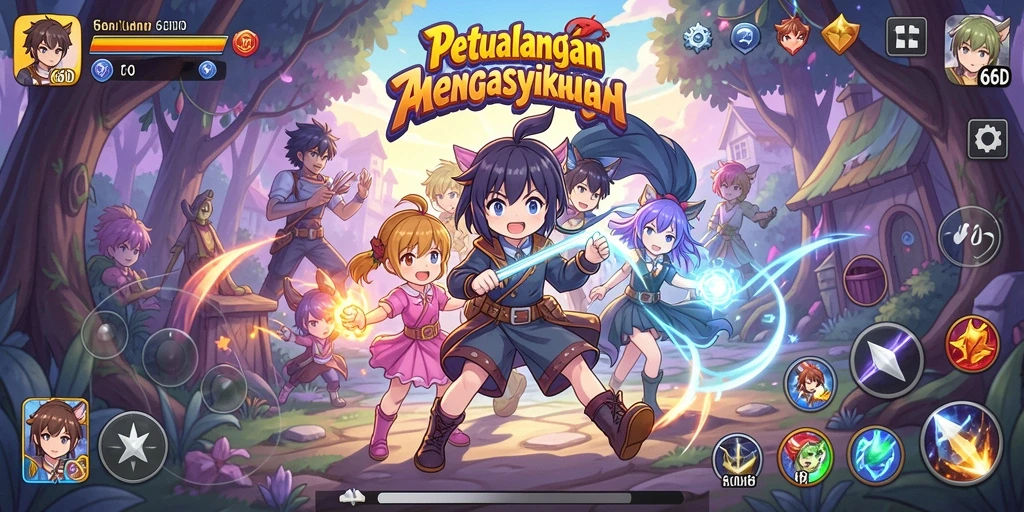 Tangkapan layar gameplay 66D dengan karakter anime yang dinamis.