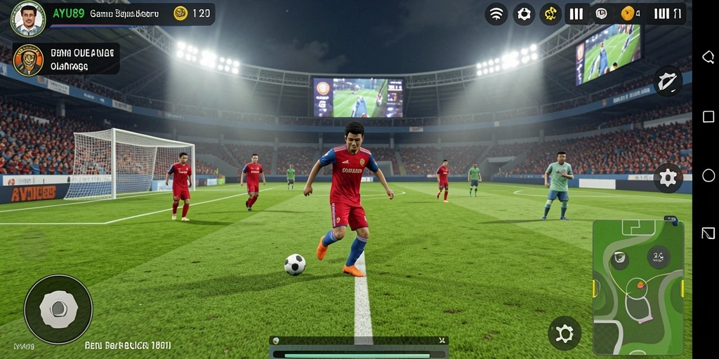 Tampilan gameplay yang intens dalam AYU89 dengan aksi sepak bola super seru.