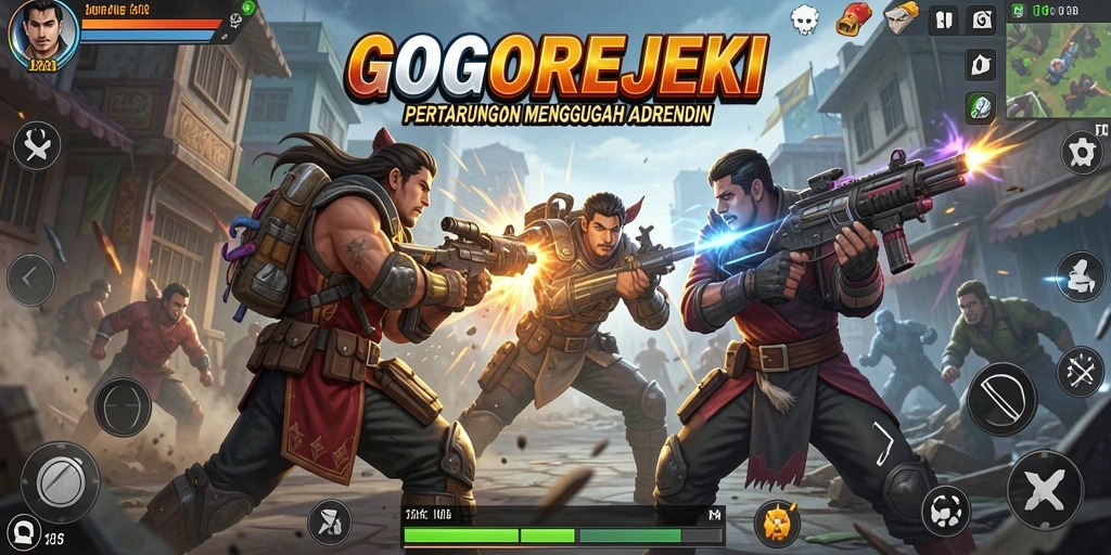 Screenshot utama GOGOREJEKI menampilkan aksi pertarungan yang seru.