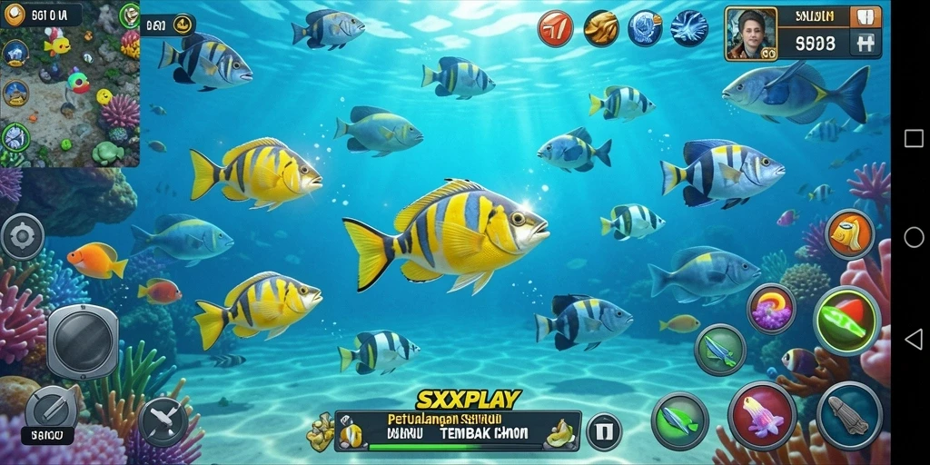 Tampilan gameplay seru SXXPLAY saat berburu ikan.